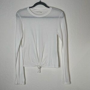 Reformation Jeans Womens White Long Sleeve Top Sz Small Front Tie Organic Cotton
